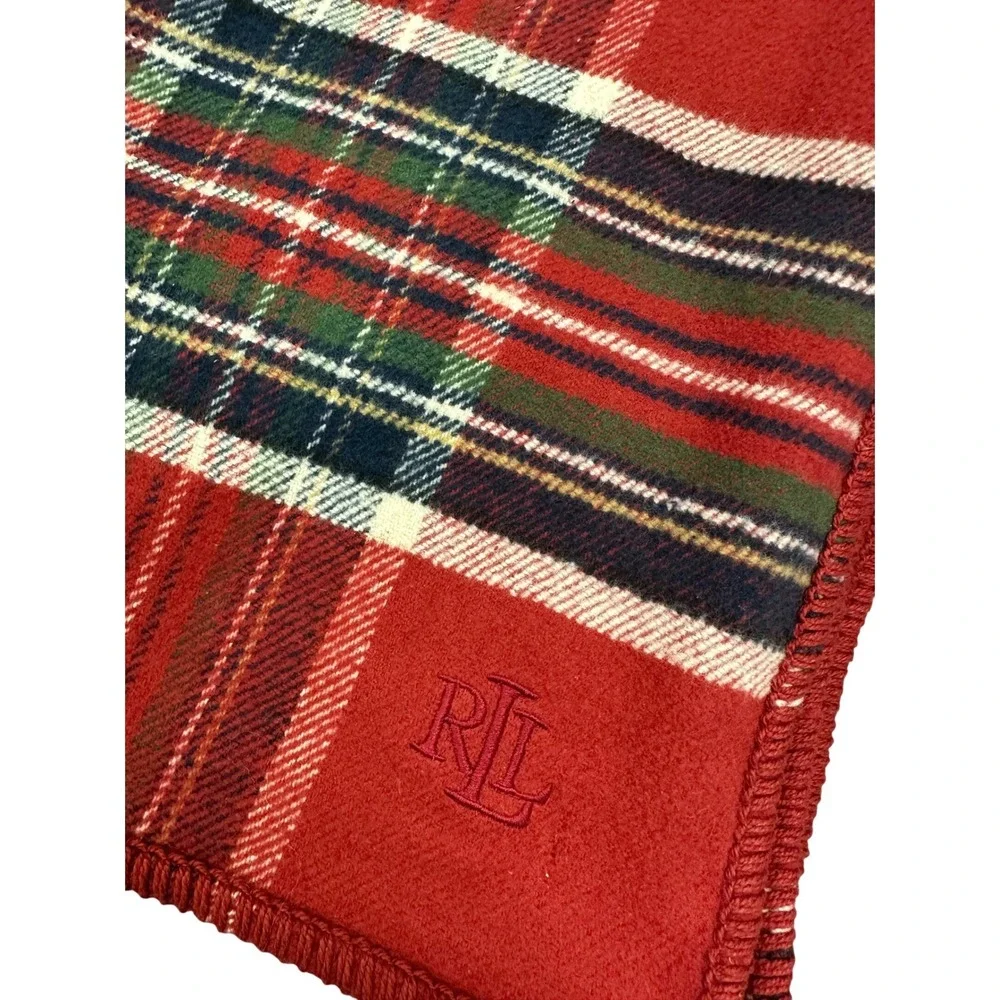 Lauren Ralph Lauren Holiday Plaid Cotton Fleece‎ Throw Blanket Red 57 x 70